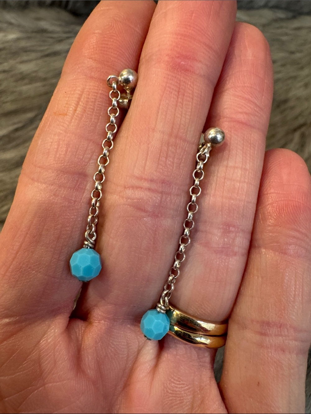 Silver Chain Drop Earrings with Turquoise Beads